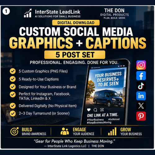 Custom social media graphics and captions 5 post set for small business