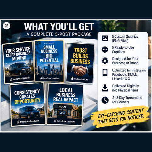 Five custom social media graphics and five captions included